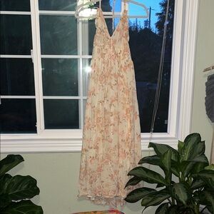 WALLFLOWER Boho Cream Halter Maxi Dress W/Pink Floral Print Size Juniors Small